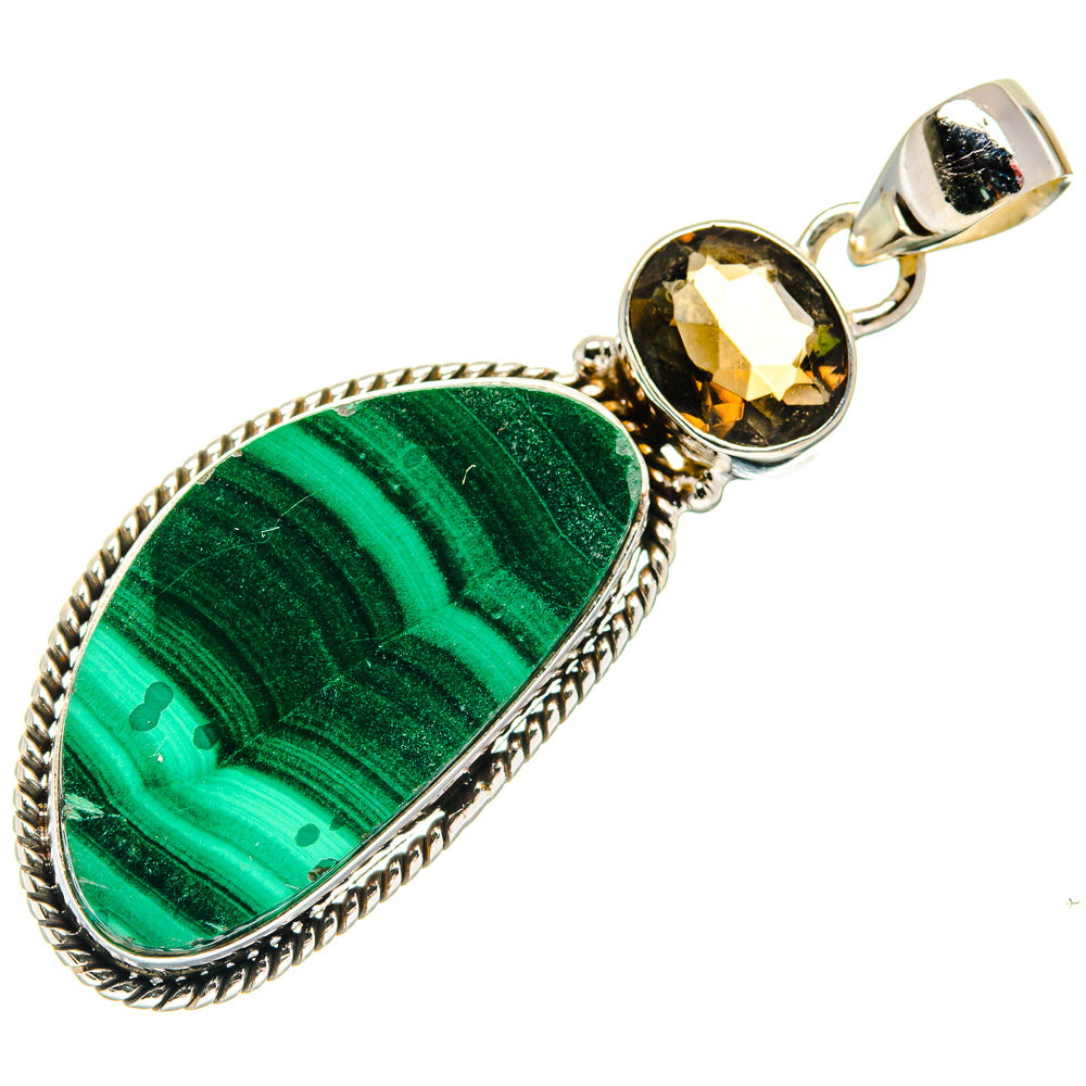 Malachite, Smoky Quartz Pendants handcrafted by Anasilvercos - PD21762