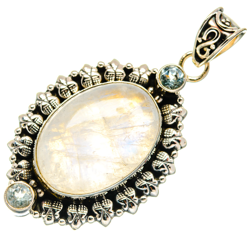 Rainbow Moonstone, Blue Topaz Pendants handcrafted by Anasilvercos - PD21764