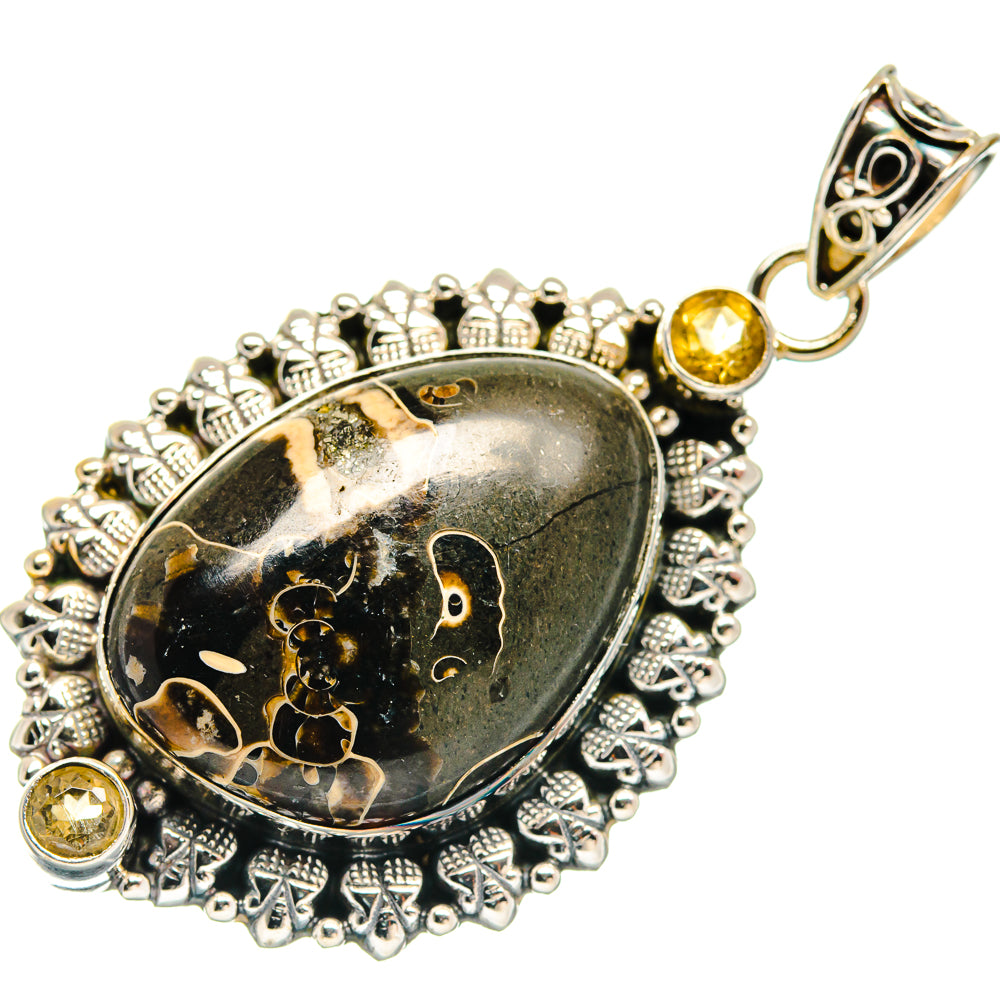 Turritella Agate, Citrine Pendants handcrafted by Anasilvercos - PD21781 - Photo 2
