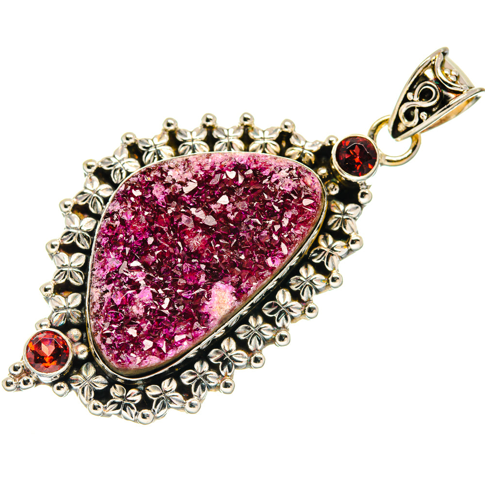 Cobalto Calcite Druzy, Garnet Pendants handcrafted by Anasilvercos - PD21798
