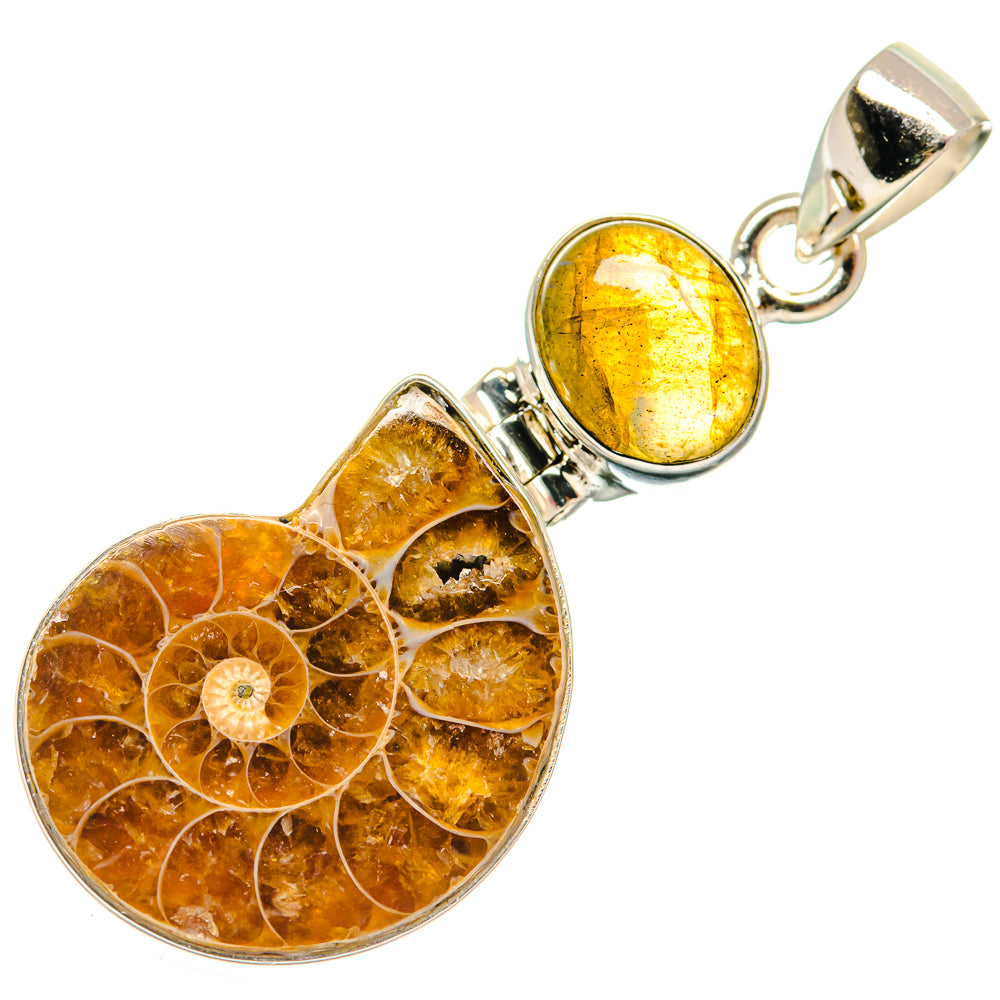 Ammonite Fossil, Labradorite Pendants handcrafted by Anasilvercos - PD21818
