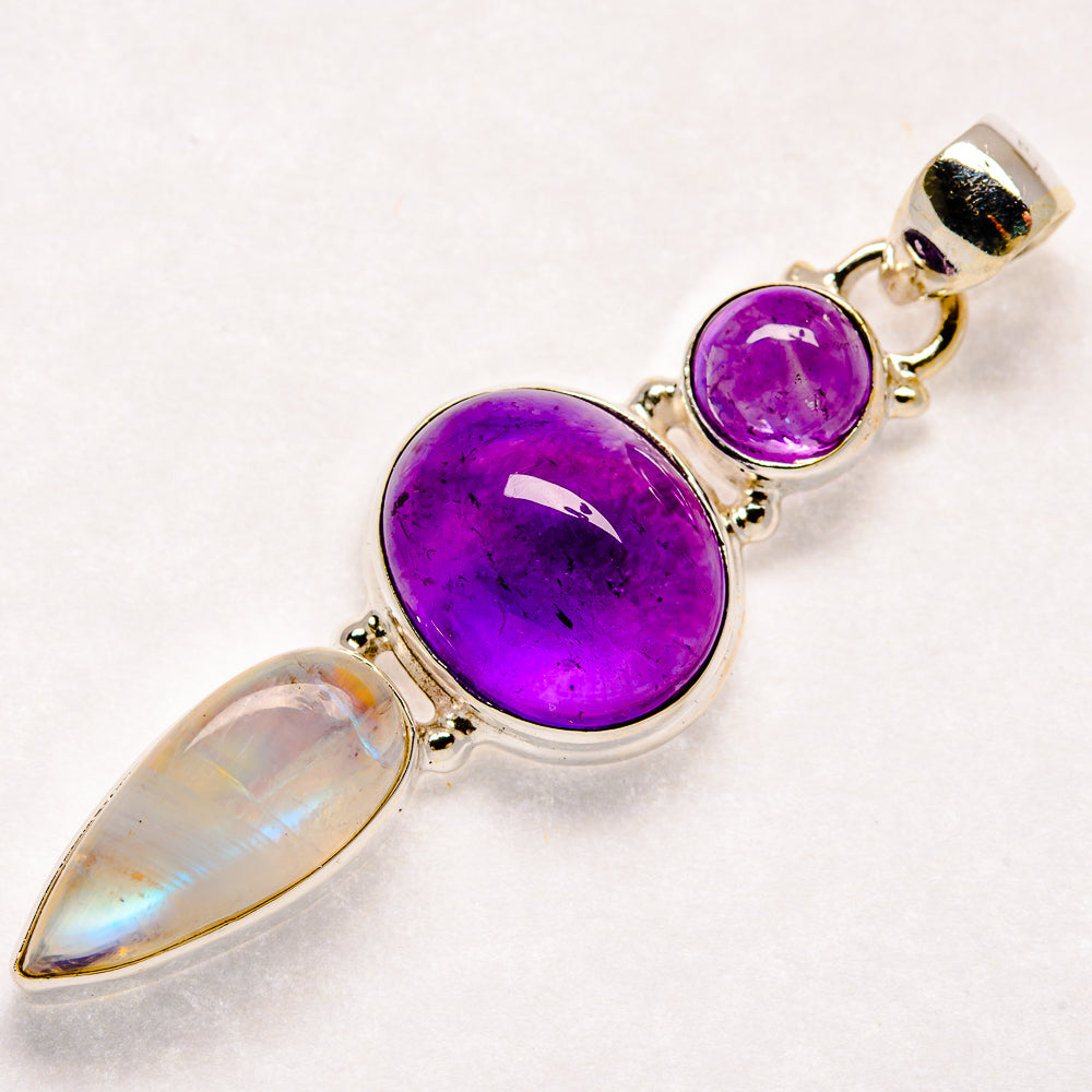 Amethyst, Rainbow Moonstone Pendants handcrafted by Anasilvercos - PD21823