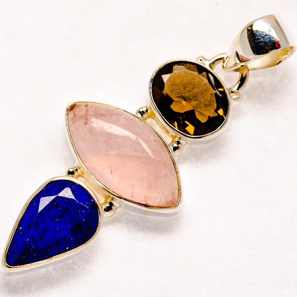 Rose Quartz, Smoky Quartz, Lapis Lazuli Pendants handcrafted by Anasilvercos - PD21829 - Photo 2