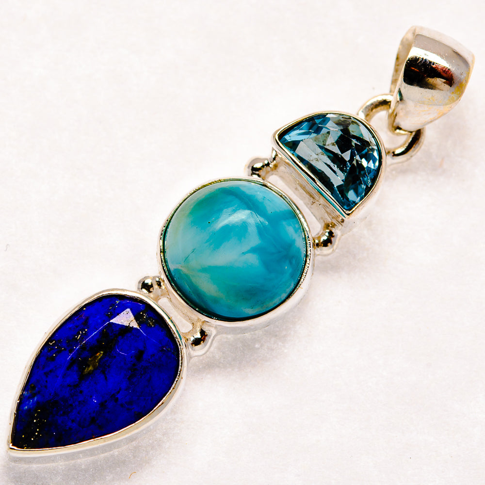 Lapis Lazuli, Larimar, Blue Topaz Pendants handcrafted by Anasilvercos - PD21834