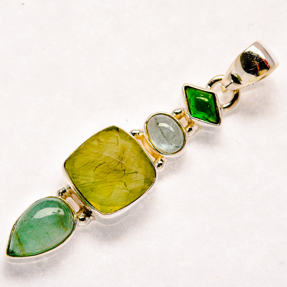 Prehnite, Green Tourmaline, Aquamarine Pendants handcrafted by Anasilvercos - PD21843