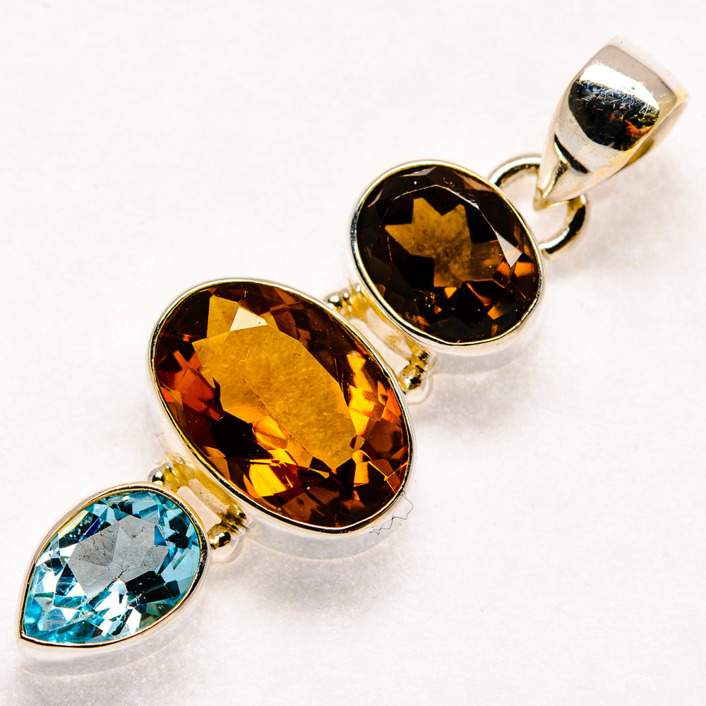 Smoky Quartz, Blue Topaz Pendants handcrafted by Anasilvercos - PD21844 - Photo 2