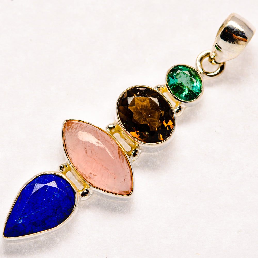 Rose Quartz, Lapis Lazuli, Smoky Quartz, Blue Topaz Pendants handcrafted by Anasilvercos - PD21848