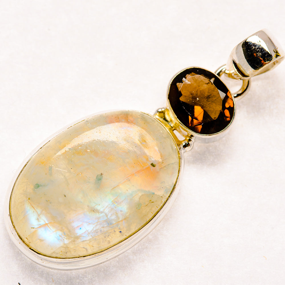 Rainbow Moonstone, Smoky Quartz Pendants handcrafted by Anasilvercos - PD21854