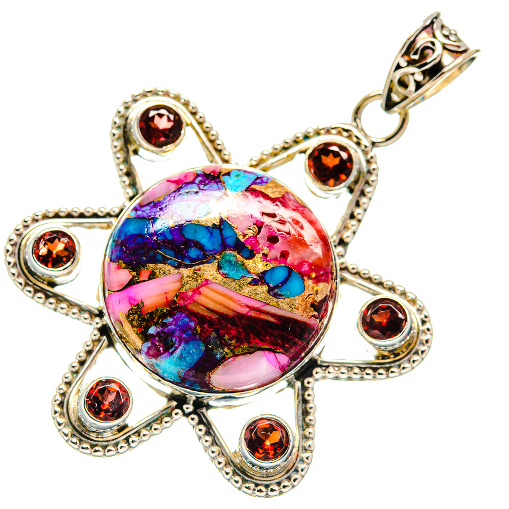 Kingman Pink Dahlia Turquoise Pendants handcrafted by Anasilvercos - PD22298