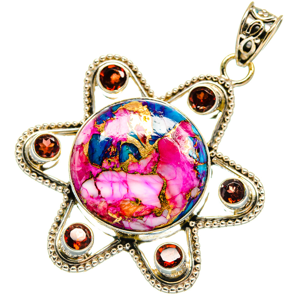Kingman Pink Dahlia Turquoise Pendants handcrafted by Anasilvercos - PD23107 - Photo 2