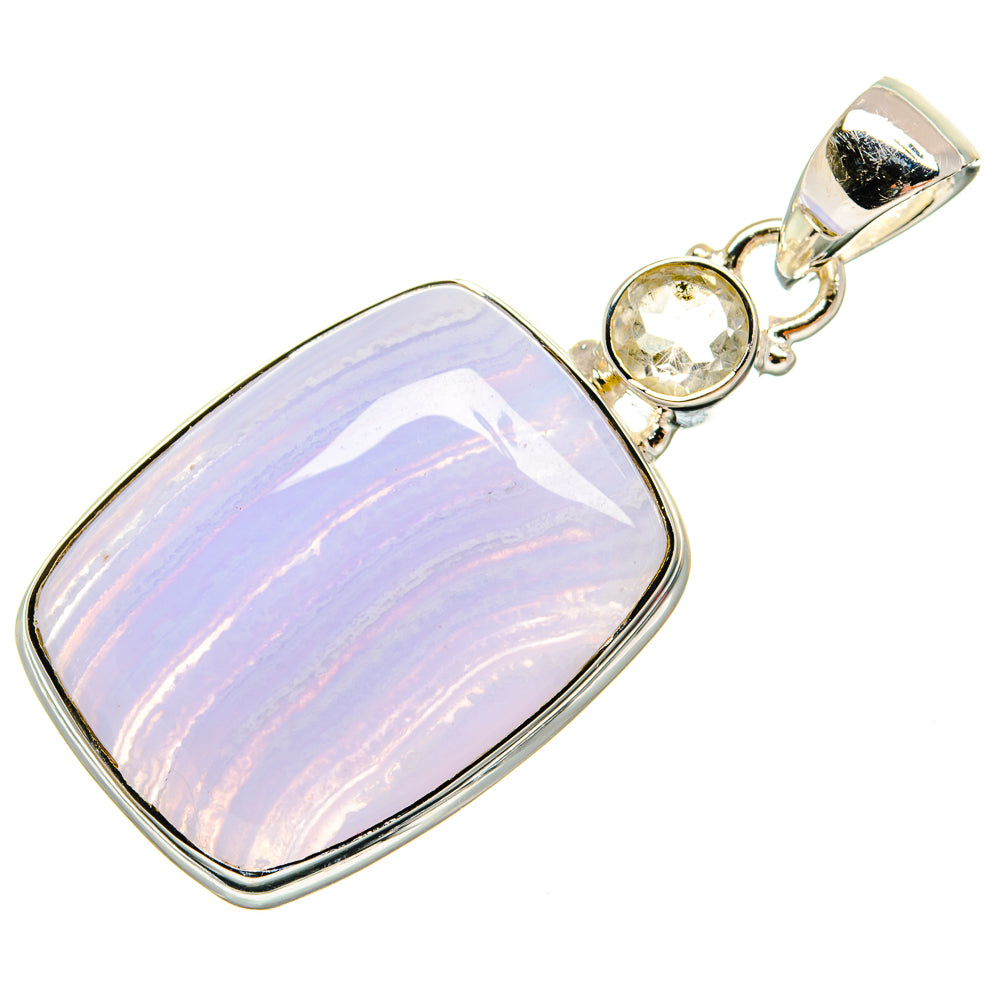 Blue Lace Agate, White Quartz Pendants handcrafted by Anasilvercos - PD24448 - Photo 2