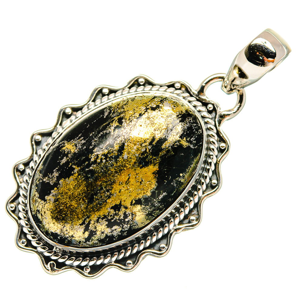 Pyrite In Black Onyx Pendants handcrafted by Anasilvercos - PD24468 - Photo 2