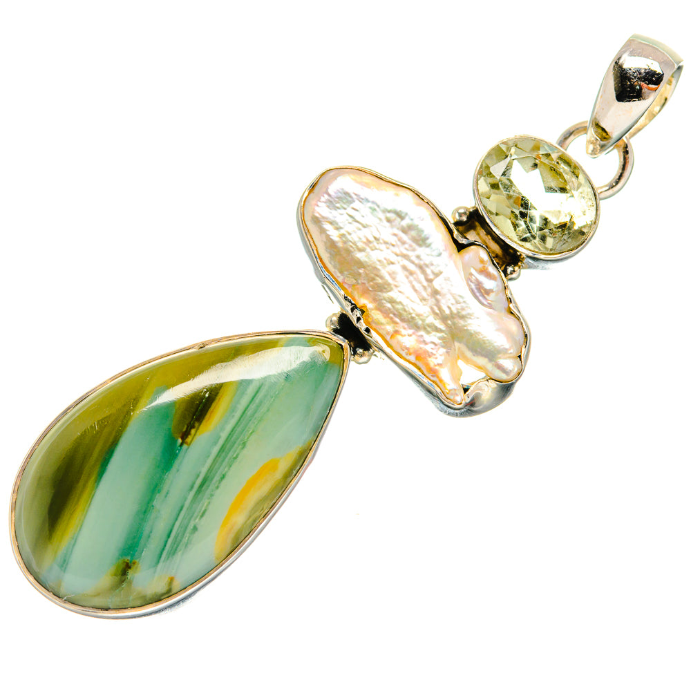 Willow Creek Jasper, Mother Of Pearl, Green Amethyst Pendants handcrafted by Anasilvercos - PD24513 - Photo 2