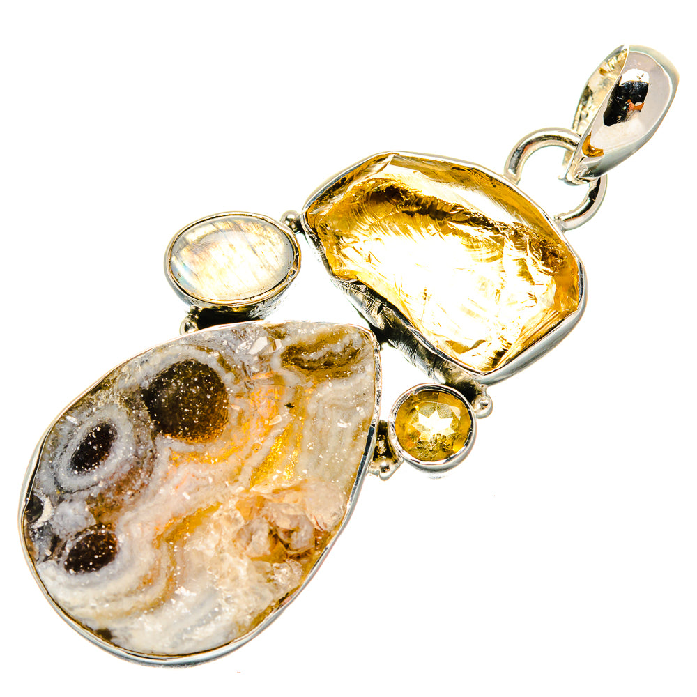 Desert Druzy, Citrine, Rainbow Moonstone Pendants handcrafted by Anasilvercos - PD24550 - Photo 2
