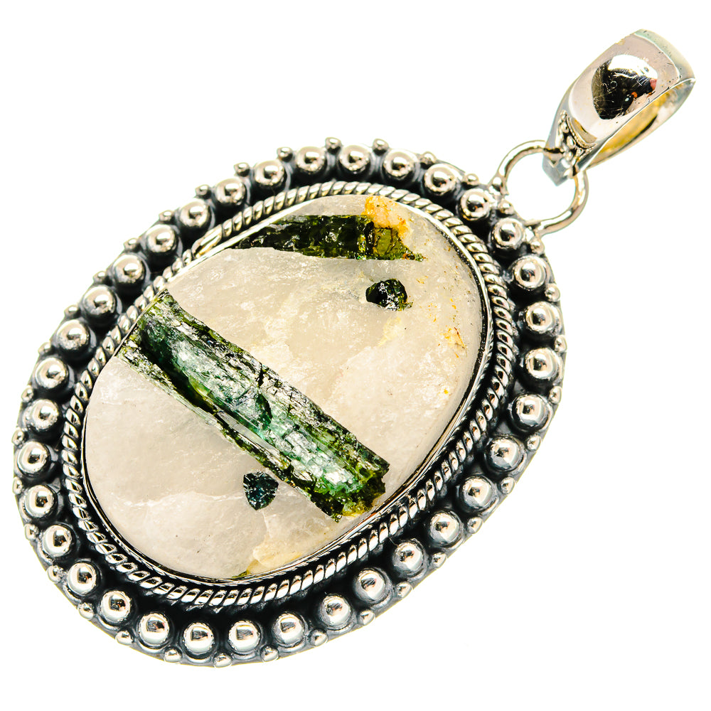 Green Tourmaline In Quartz Pendants handcrafted by Anasilvercos - PD25723 - Photo 2