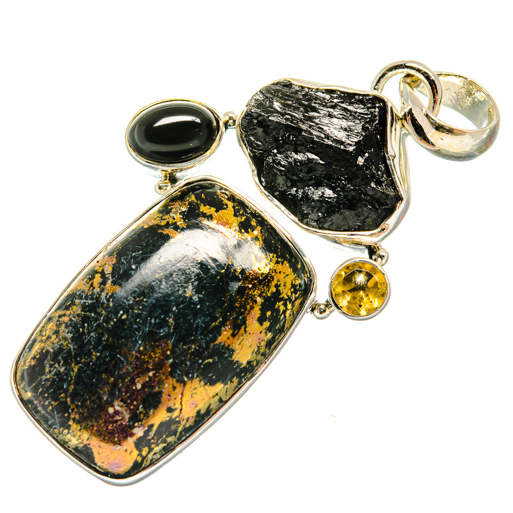 Pyrite In Black Onyx Pendants handcrafted by Anasilvercos - PD25768 - Photo 2