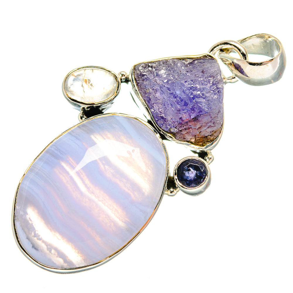 Blue Lace Agate Pendants handcrafted by Anasilvercos - PD25935 - Photo 2