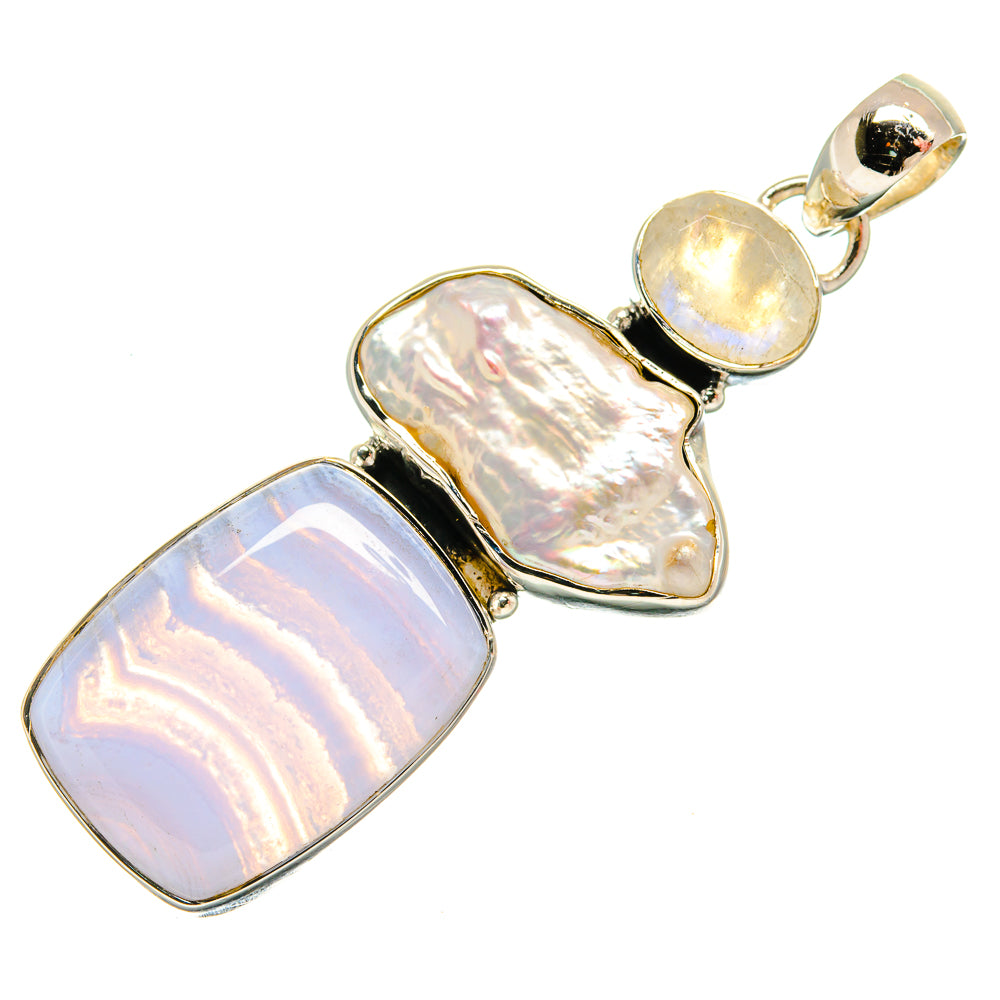 Blue Lace Agate Pendants handcrafted by Anasilvercos - PD26403 - Photo 2