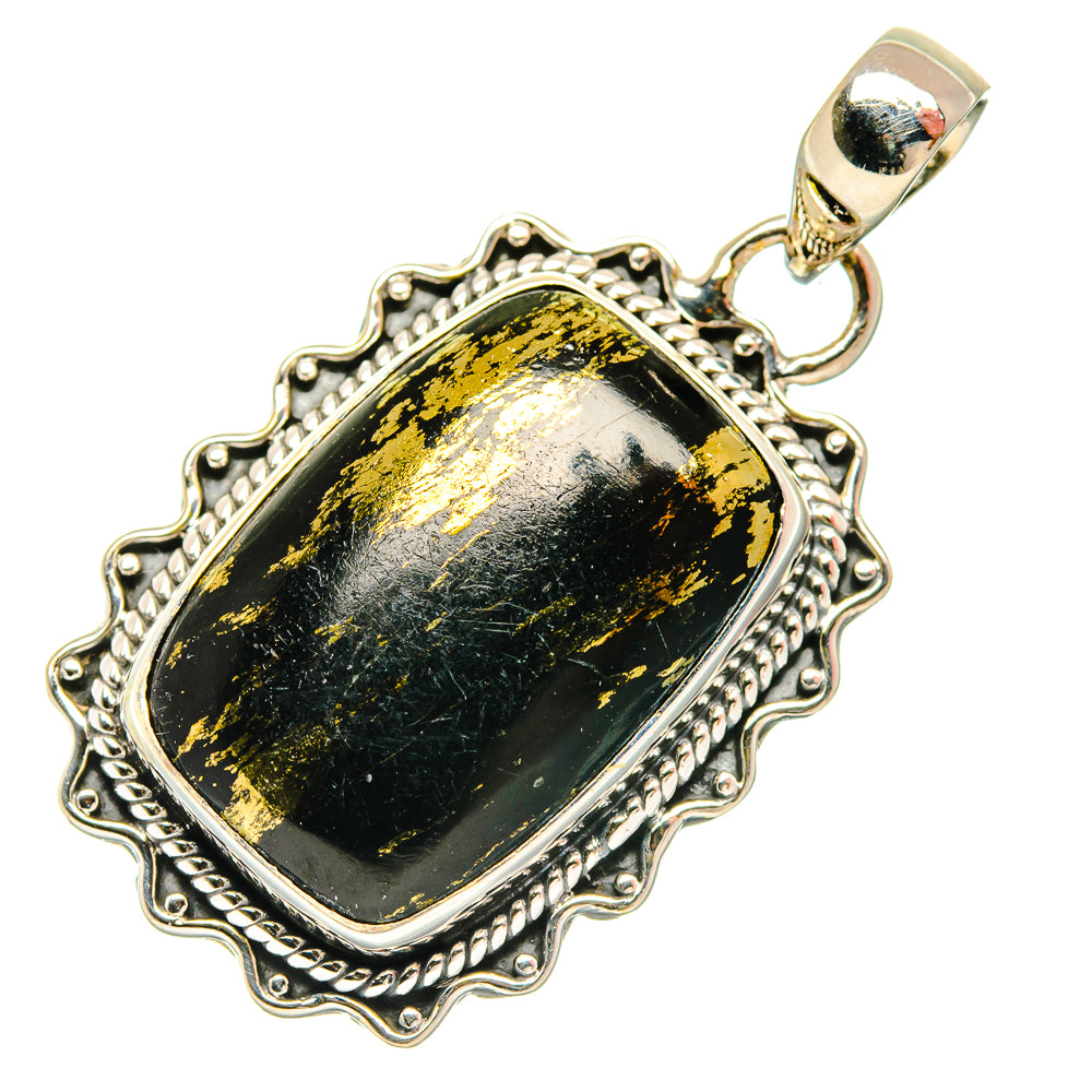 Pyrite In Black Onyx Pendants handcrafted by Anasilvercos - PD26707 - Photo 2