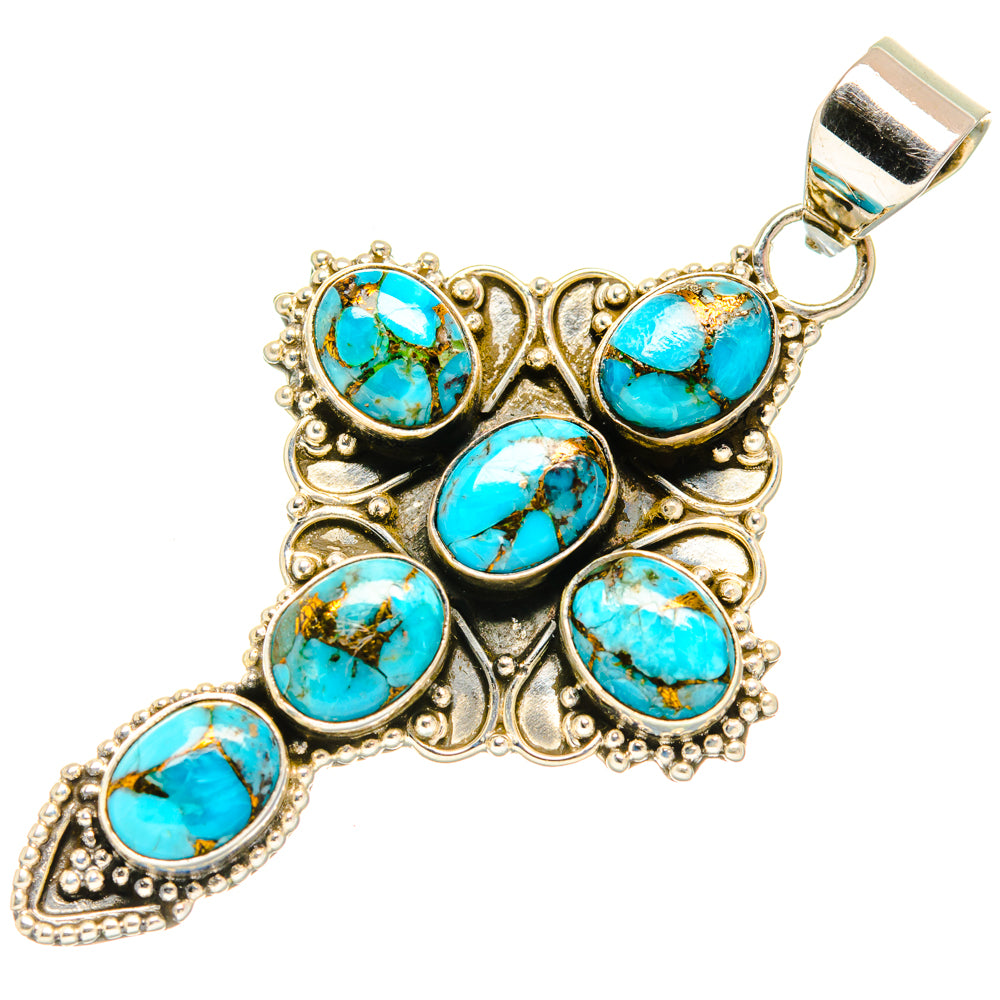 Blue Copper Composite Turquoise Cross Pendants handcrafted by Anasilvercos - PD27847 - Photo 2