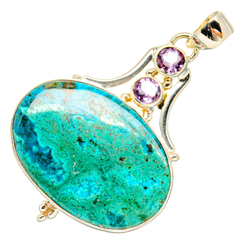 Peruvian Chrysocolla, Amethyst Pendants handcrafted by Anasilvercos - PD28617 - Photo 2