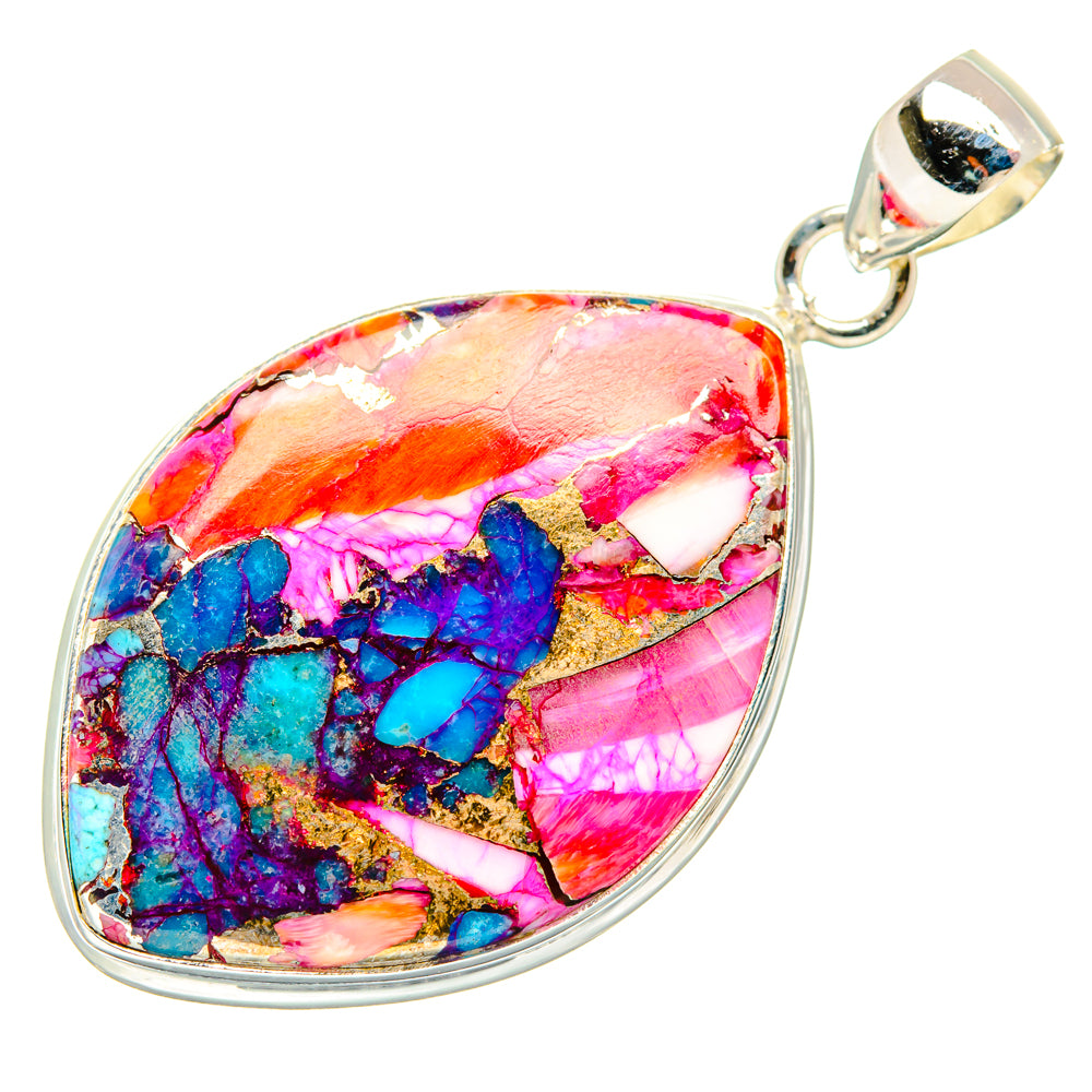 Kingman Pink Dahlia Turquoise Pendants handcrafted by Anasilvercos - PD28965 - Photo 2