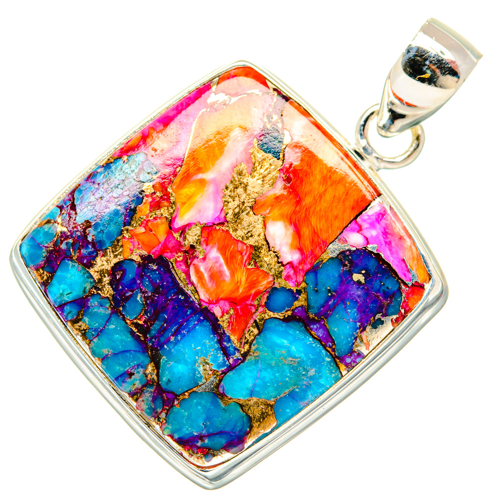 Kingman Pink Dahlia Turquoise Pendants handcrafted by Anasilvercos - PD28976 - Photo 2