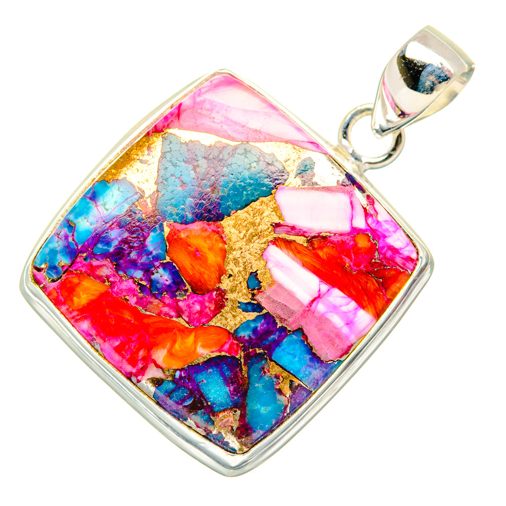 Kingman Pink Dahlia Turquoise Pendants handcrafted by Anasilvercos - PD28977 - Photo 2