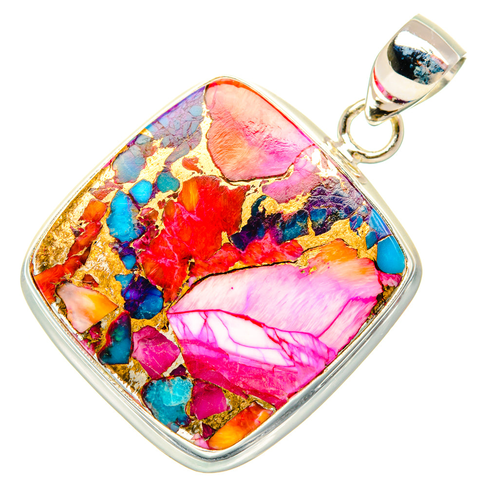 Kingman Pink Dahlia Turquoise Pendants handcrafted by Anasilvercos - PD28984 - Photo 2