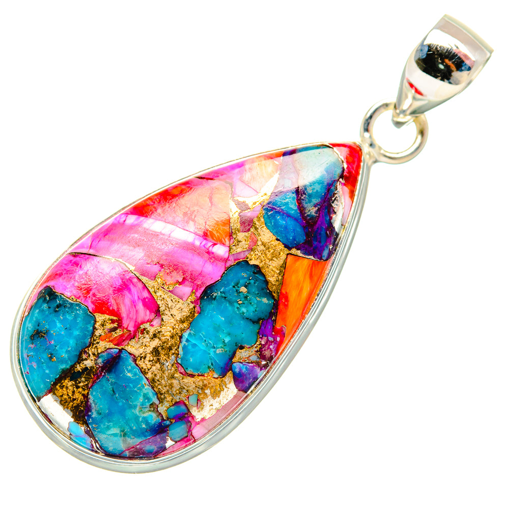 Kingman Pink Dahlia Turquoise Pendants handcrafted by Anasilvercos - PD28986 - Photo 2
