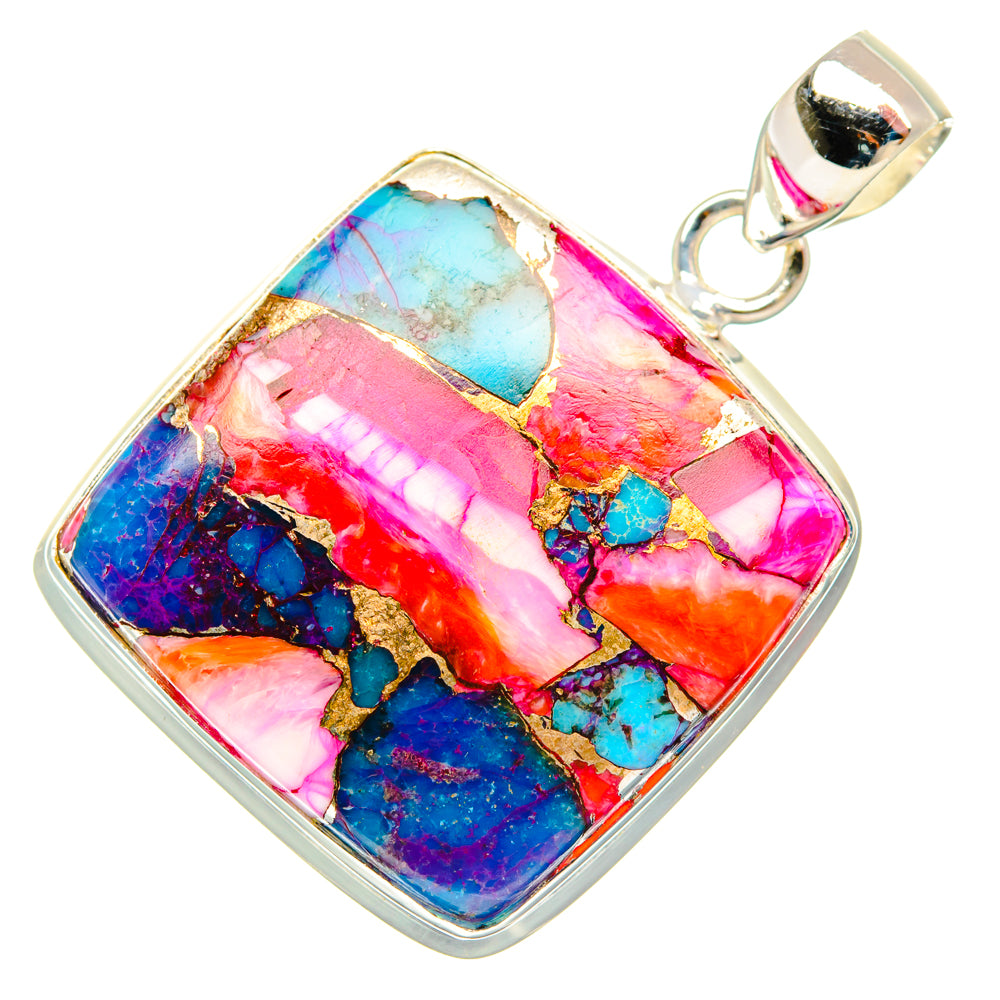Kingman Pink Dahlia Turquoise Pendants handcrafted by Anasilvercos - PD28988 - Photo 2