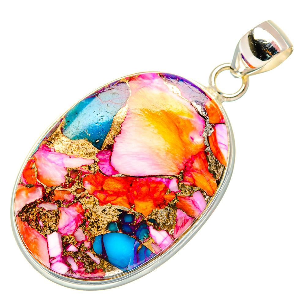 Kingman Pink Dahlia Turquoise Pendants handcrafted by Anasilvercos - PD28991 - Photo 2