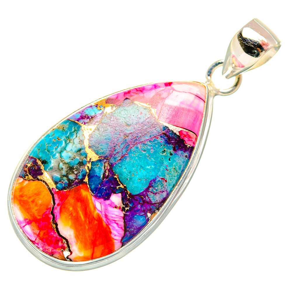 Kingman Pink Dahlia Turquoise Pendants handcrafted by Anasilvercos - PD28992 - Photo 2