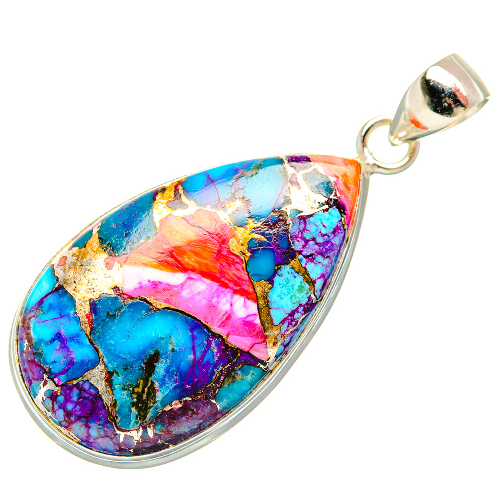 Kingman Pink Dahlia Turquoise Pendants handcrafted by Anasilvercos - PD28995 - Photo 2