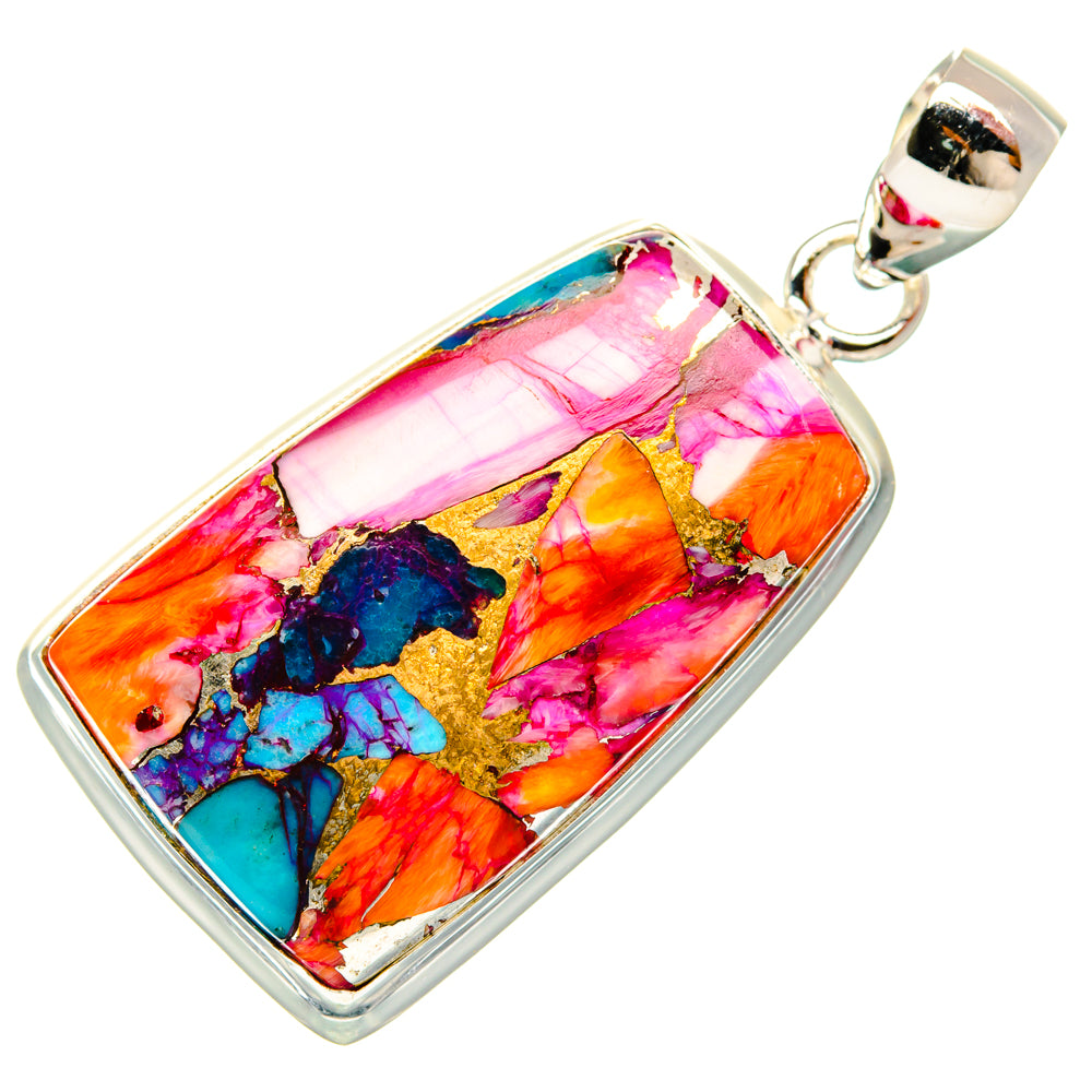 Kingman Pink Dahlia Turquoise Pendants handcrafted by Anasilvercos - PD28999 - Photo 2