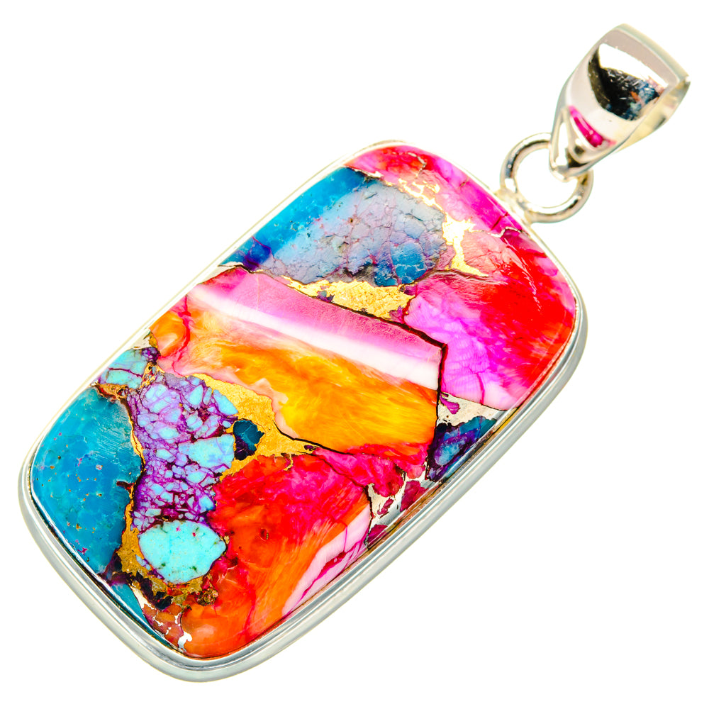 Kingman Pink Dahlia Turquoise Pendants handcrafted by Anasilvercos - PD29000 - Photo 2