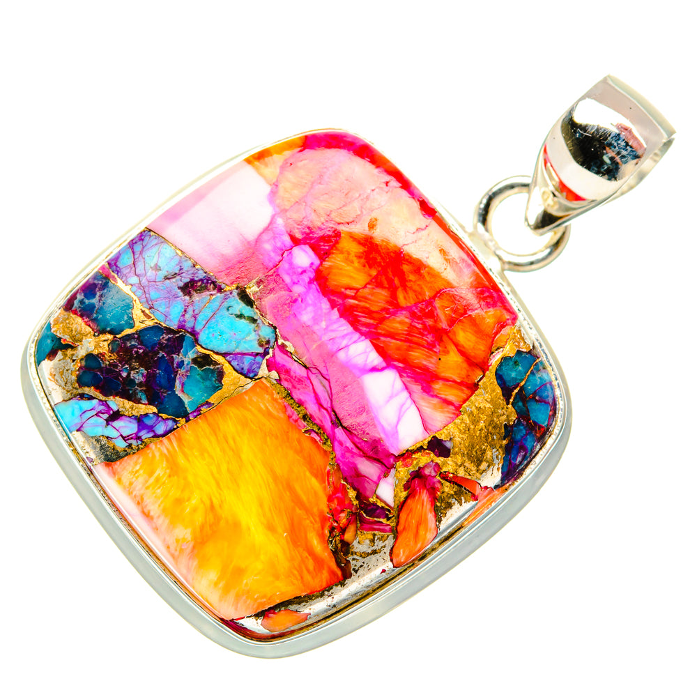 Kingman Pink Dahlia Turquoise Pendants handcrafted by Anasilvercos - PD29001 - Photo 2