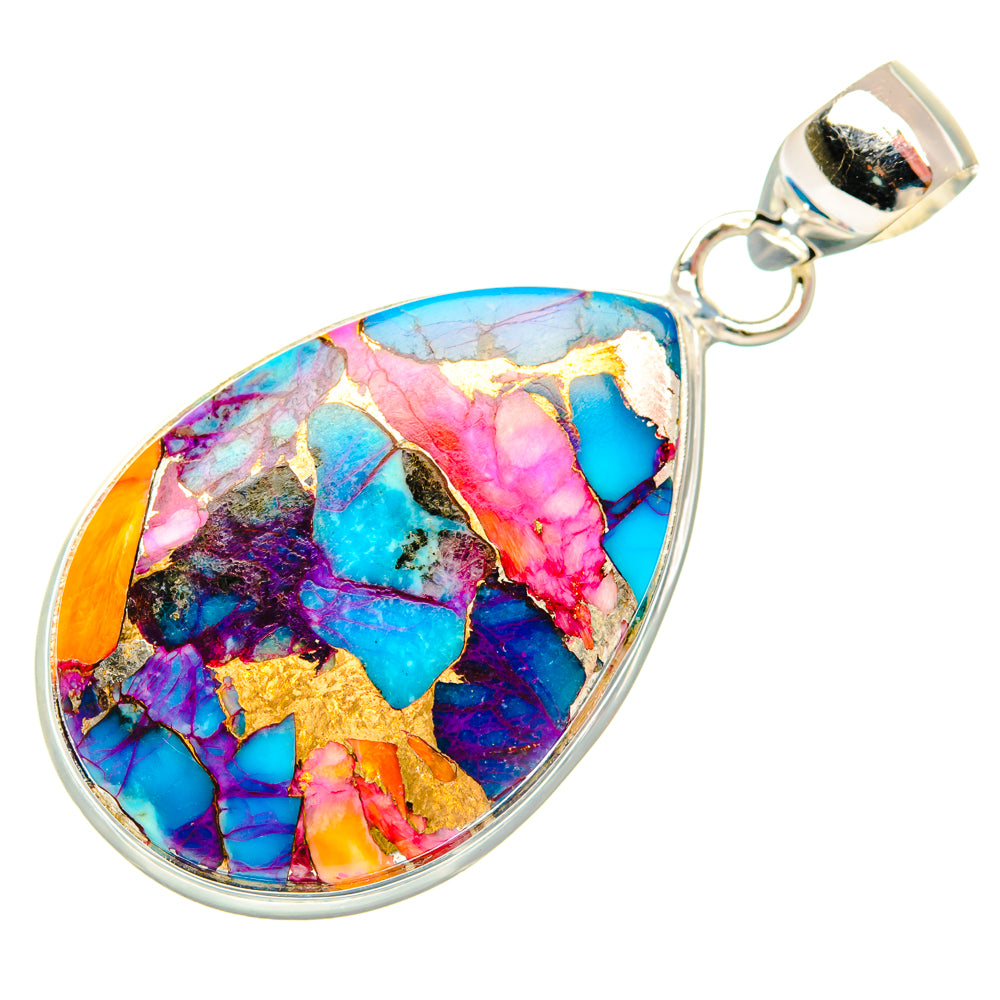 Kingman Pink Dahlia Turquoise Pendants handcrafted by Anasilvercos - PD29003 - Photo 2
