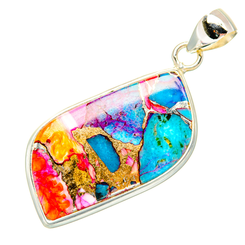 Kingman Pink Dahlia Turquoise Pendants handcrafted by Anasilvercos - PD29004 - Photo 2