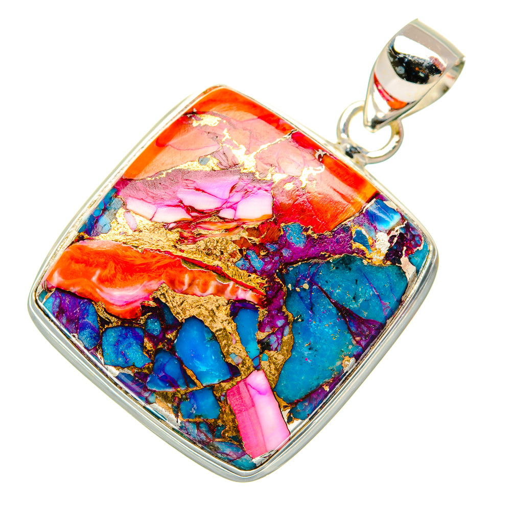 Kingman Pink Dahlia Turquoise Pendants handcrafted by Anasilvercos - PD29005 - Photo 2