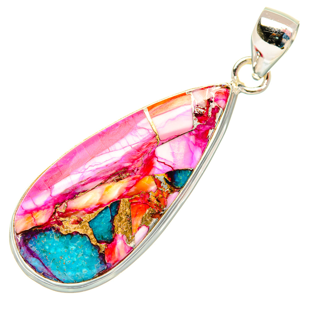 Kingman Pink Dahlia Turquoise Pendants handcrafted by Anasilvercos - PD29008 - Photo 2