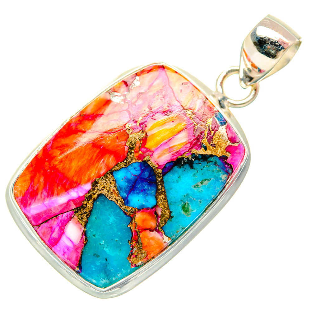 Kingman Pink Dahlia Turquoise Pendants handcrafted by Anasilvercos - PD29014 - Photo 2