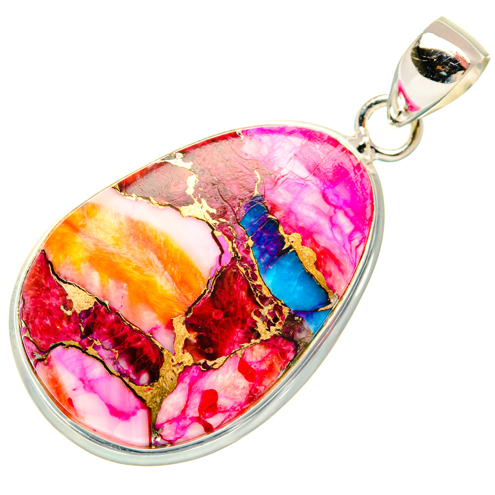 Kingman Pink Dahlia Turquoise Pendants handcrafted by Anasilvercos - PD29016 - Photo 2