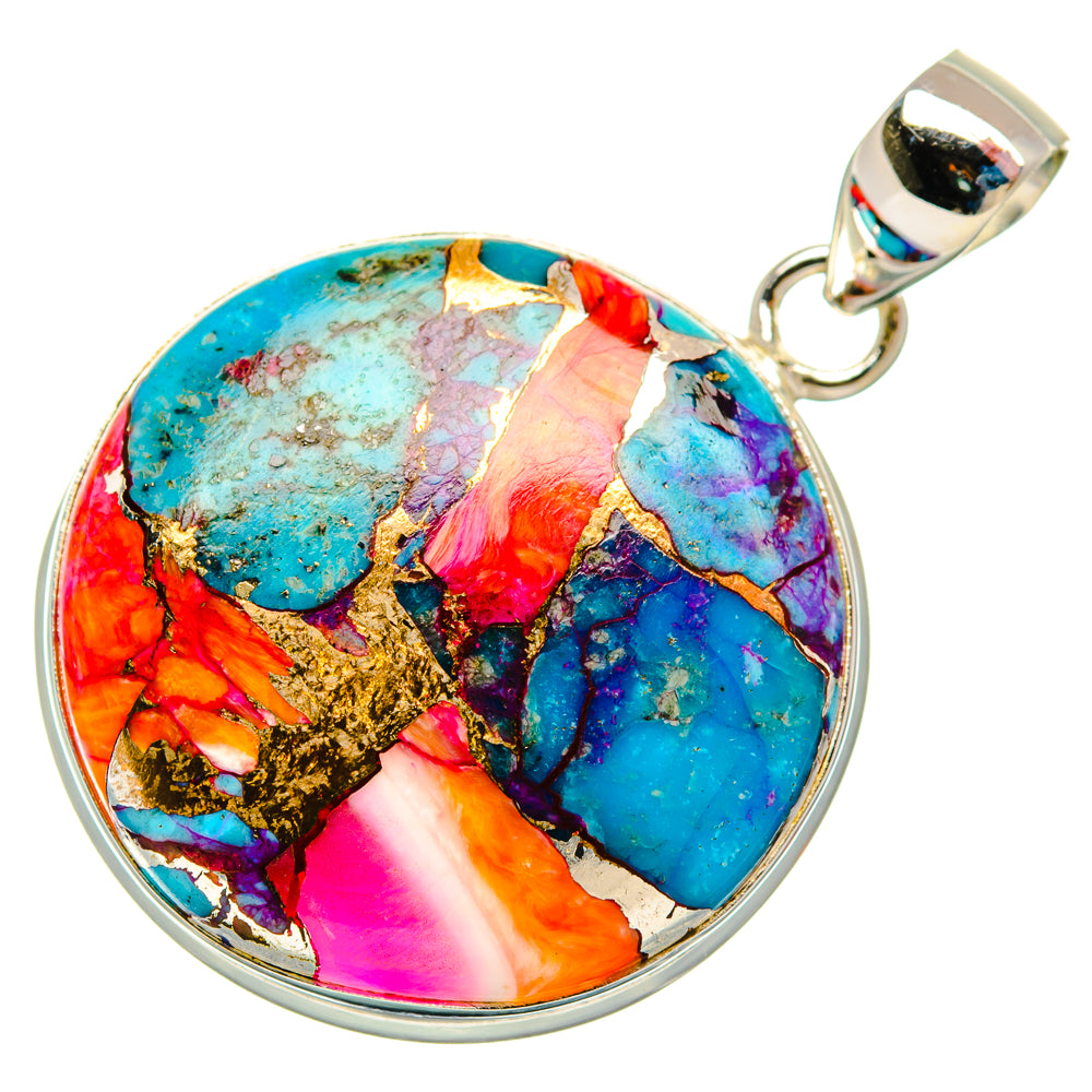 Kingman Pink Dahlia Turquoise Pendants handcrafted by Anasilvercos - PD29017 - Photo 2