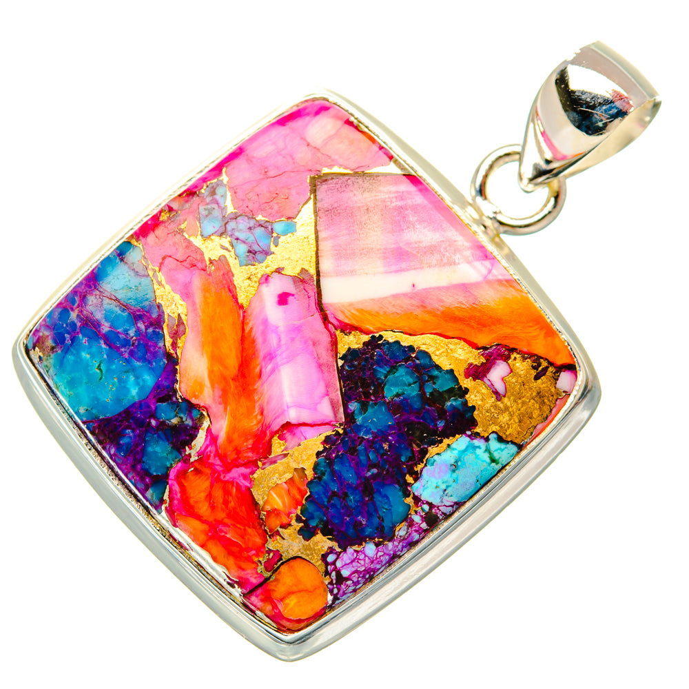 Kingman Pink Dahlia Turquoise Pendants handcrafted by Anasilvercos - PD29019 - Photo 2