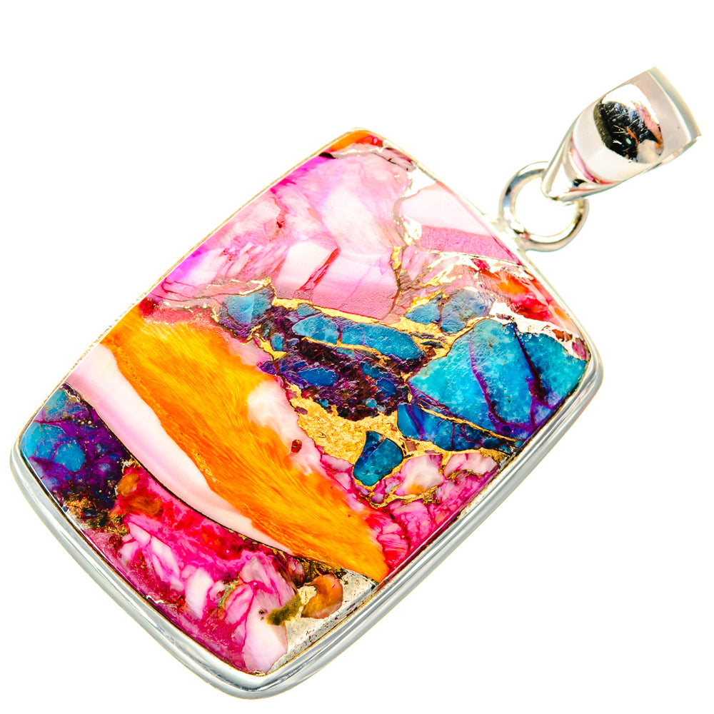 Kingman Pink Dahlia Turquoise Pendants handcrafted by Anasilvercos - PD29020 - Photo 2