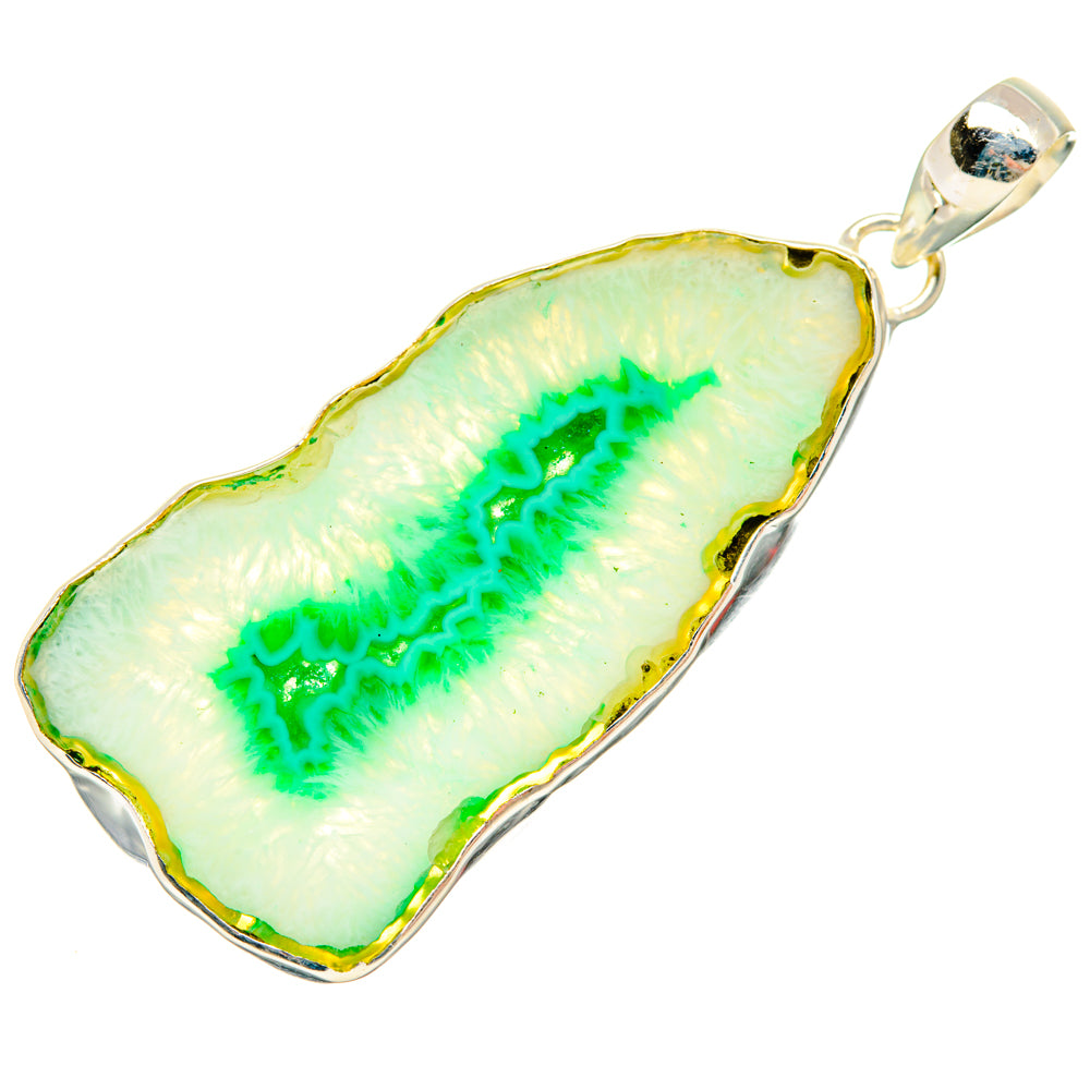 Green Geode Slice Pendants handcrafted by Anasilvercos - PD29040 - Photo 2