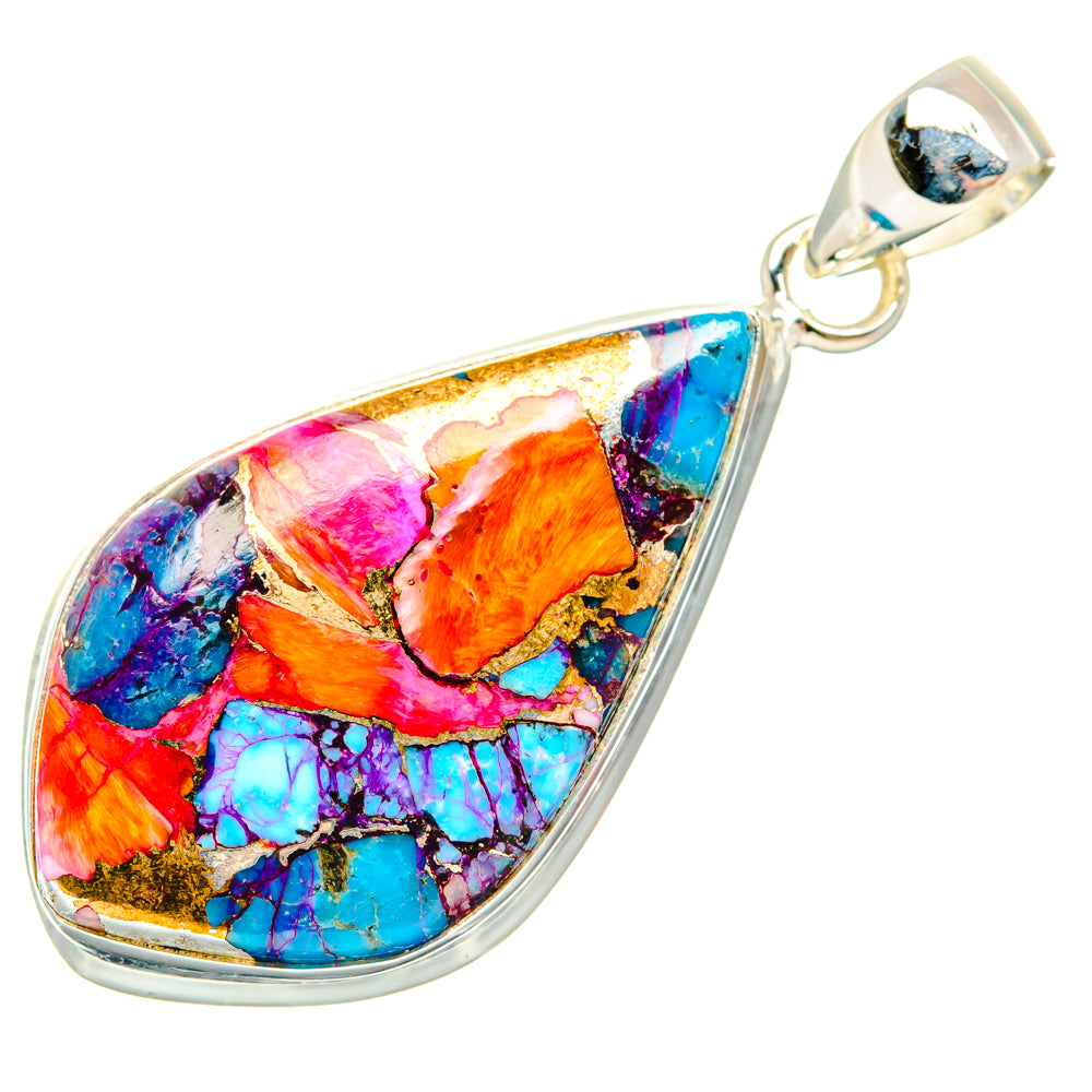 Kingman Pink Dahlia Turquoise Pendants handcrafted by Anasilvercos - PD29060 - Photo 2