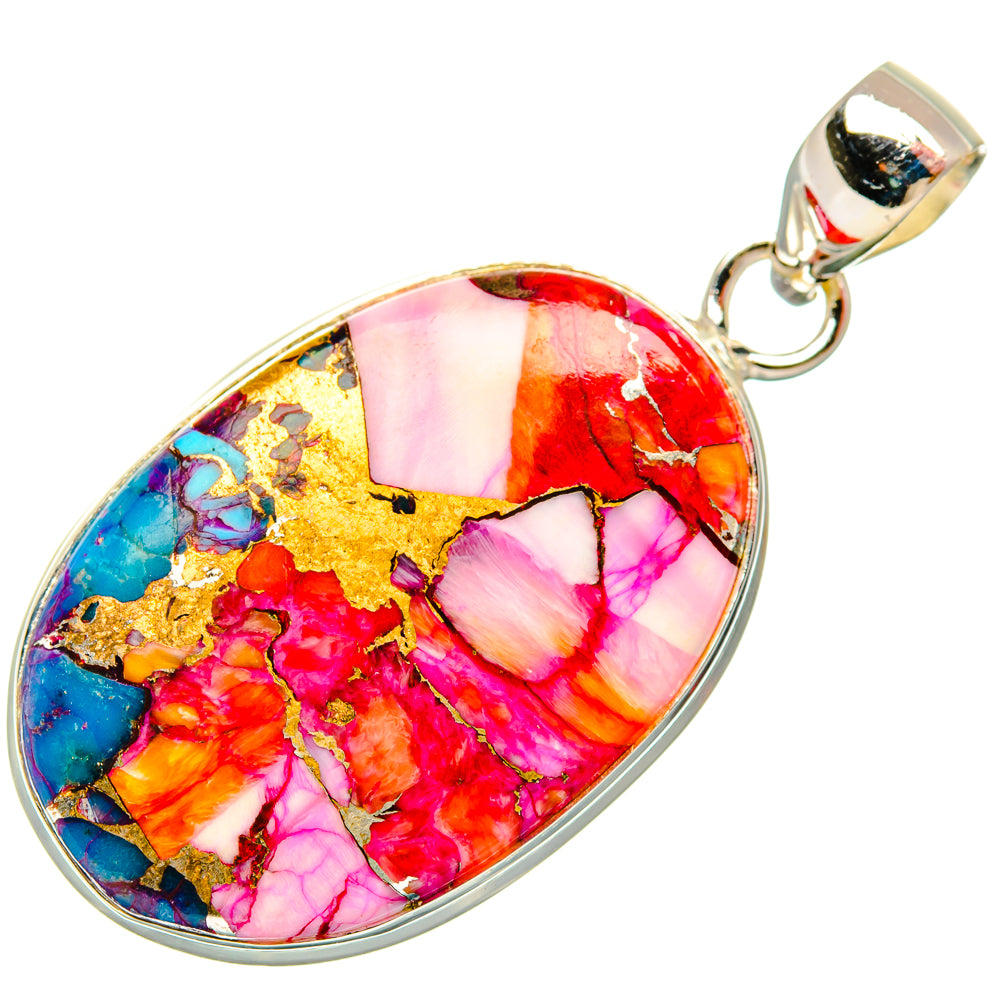 Kingman Pink Dahlia Turquoise Pendants handcrafted by Anasilvercos - PD29065 - Photo 2