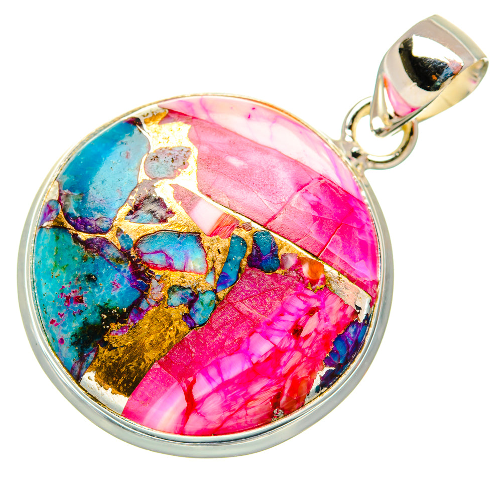 Kingman Pink Dahlia Turquoise Pendants handcrafted by Anasilvercos - PD29069 - Photo 2